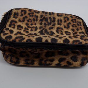 Leopard makeup bag zip up brown and black